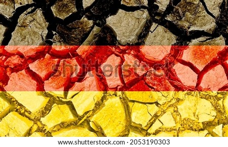 Grunge Germany flag isolated on dry cracked ground background, abstract Germany environment politics concept