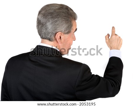 business senior presenting over a white background