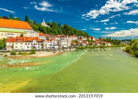 View of the River Steyr in the beautiful Austrian city of Steyr Royalty-Free Stock Photo #2053197059