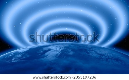 Radio signals emitted from the earth - Observatory searching for radio signal in space at sunset. Royalty-Free Stock Photo #2053197236