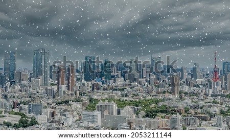 Tokyo cityscape on a snowy day