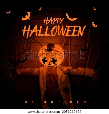 Happy Halloween Typography With Pumpkin Man Background