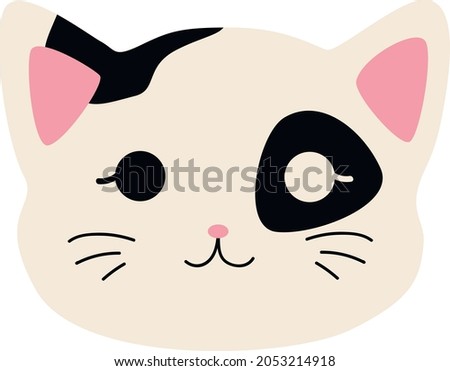 Cute kawaii cat pet portrait on the white isolated background.