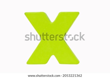 English alphabet letter "X" Isolated on white background. Wooden jigsaw light green tangram puzzle as shape "X". English It is a universal language used all over the world. 