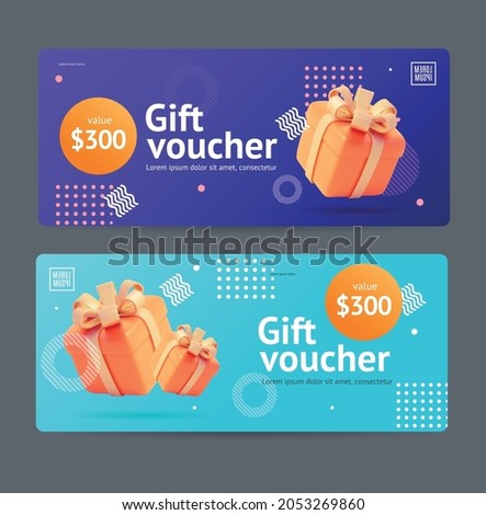 Gift Voucher Coupon Set with Realistic Detailed 3d Elements Include of Present Box . Vector illustration of Template Monetary Value Vouchers Coupons Royalty-Free Stock Photo #2053269860