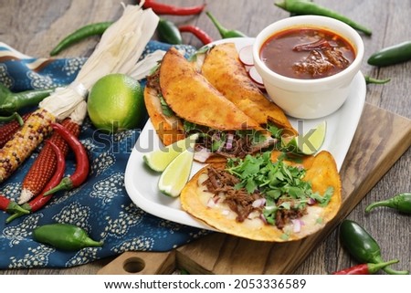 homemade beef birria tacos, mexican food