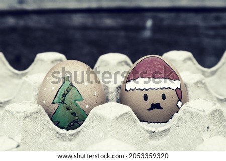 Easter eggs with funny face in christmas day.