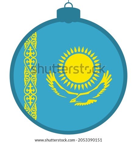 Kazakhstan flag - Christmas ball. Happy New Year and Merry Christmas card. 