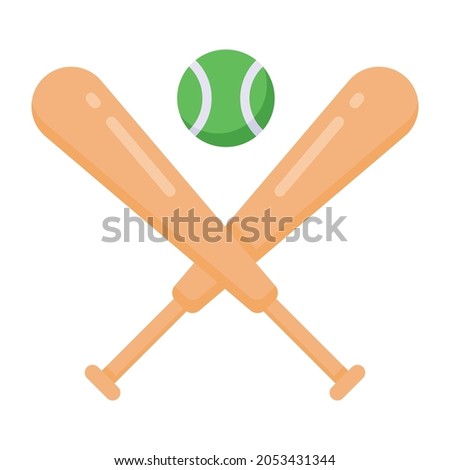 Bat with ball denoting baseball in flat style icon 