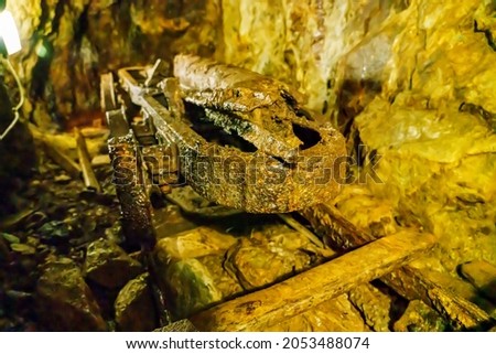 scene from inside Sygun Copper Mine, a restored Victorian copper mine in Snowdonia National Park, Wales UK