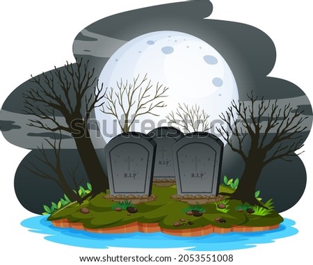 Graveyard at night with super moon illustration