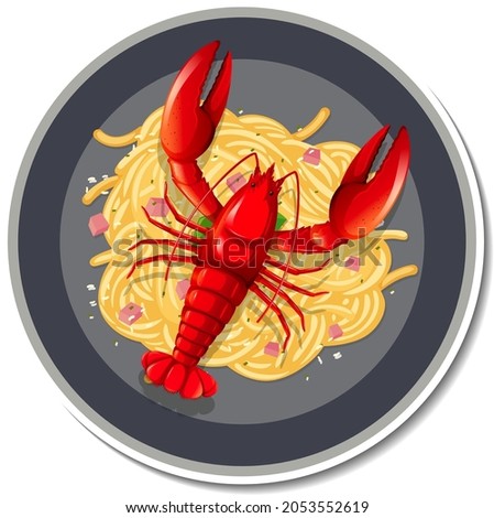 Spaghetti lobster sticker on white background illustration