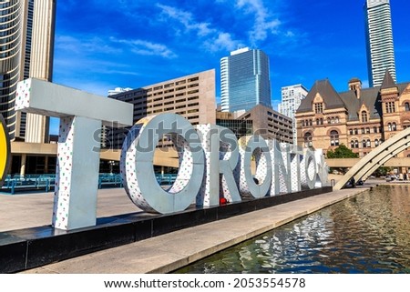 Toronto sign at Nathan Phillips Square in Toronto in a sunny day, Ontario, Canada