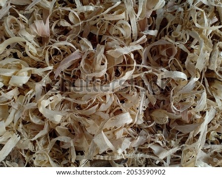 View or close up of wood shavings. Industrial and background concept