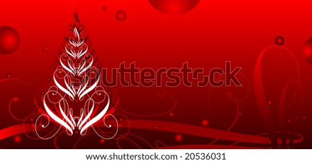 Abstract illustration of a calligraphic christmas tree with flying spheres.