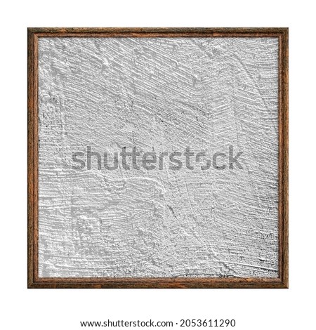 Wooden frame. Empty wooden frame painted with white textured paint isolated on white background. Blank frame. Signboard mockup. Old frame. Bulletin board.