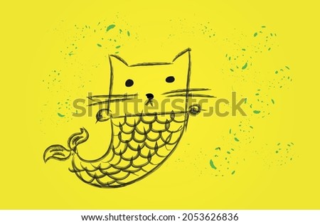 mermaid cat drawing vector design