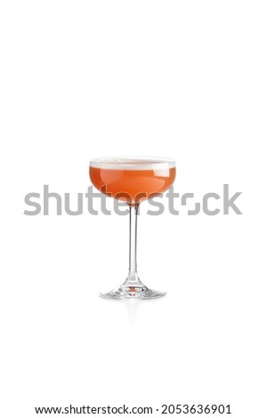 Raspberry sour cocktail in glass isolated on white background. Classic alcohol drink in champagne glass. Cocktail with egg foam. Citrus sour cocktail over white Royalty-Free Stock Photo #2053636901
