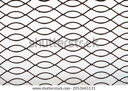 Many metal rods form a crossed curved pattern.