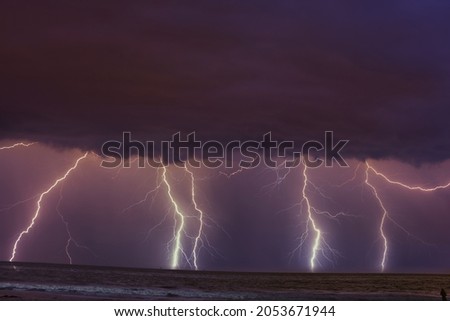 Lightning storm at sunset in Carpinteria California