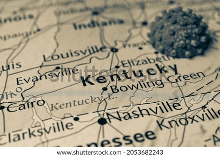 Kentucky on coronavirus map background