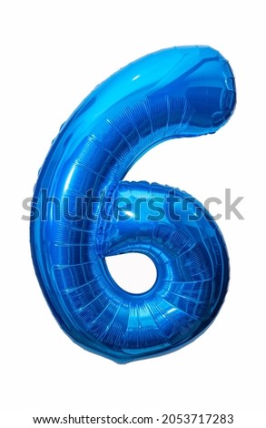 Numeral six in blue on a white background. Congratulatory number six.
