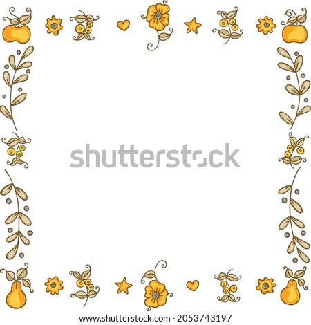 Autumn frame with leaves and fruits
