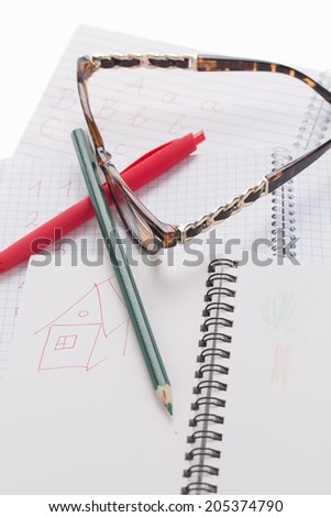 exercise books, pens, glasses, for the start of school