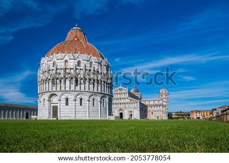 The Baptistery in the world famous Piazza dei Miracoli, Pisa, one of the Unesco World Heritage Site Royalty-Free Stock Photo #2053778054