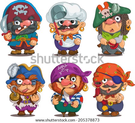 Funny cartoon. Characters. Pirates set. Isolated objects. Royalty-Free Stock Photo #205378873