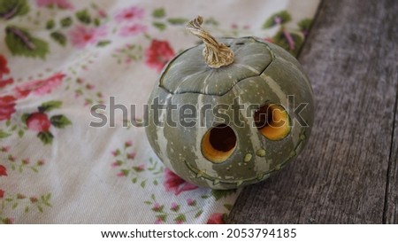 Halloween pumpkin, green, smile and eyes