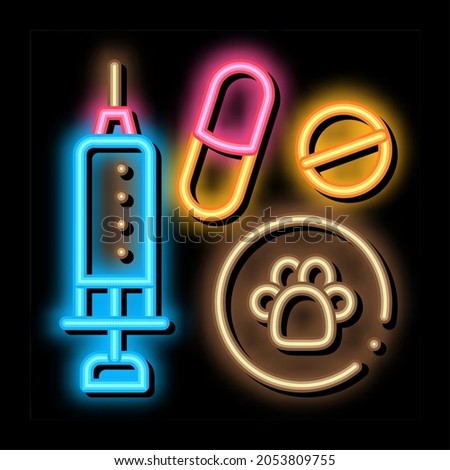 Pet Medicaments neon light sign vector. Glowing bright icon Pet Medicaments sign. transparent symbol illustration
