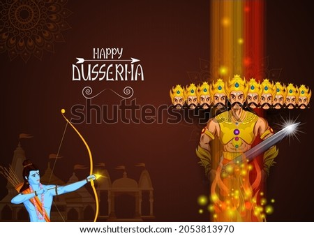 Lord Rama killing Ravana during Dussehra festival of India in vector