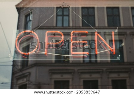 Neon open sign in the city