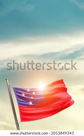 Samoa national flag waving in beautiful clouds.