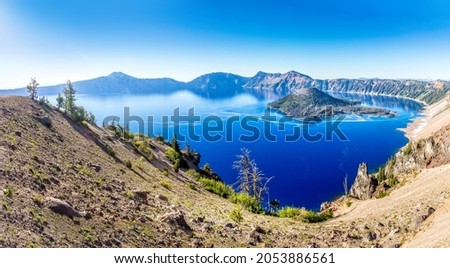 Panoramic view over the Crater Lake, Crater Lake National Park Oregon Royalty-Free Stock Photo #2053886561