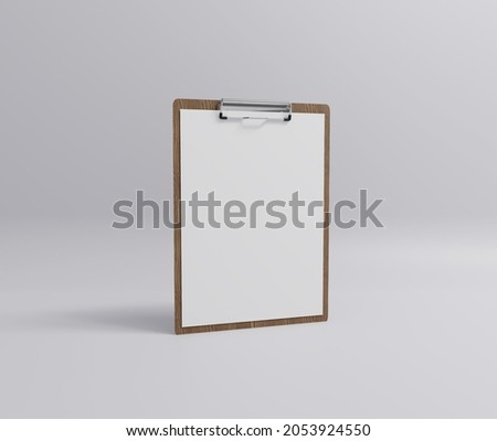 wooden cilpboard with white paper, 3d rendering, 3d illustration, rendering