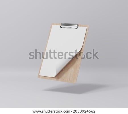 wooden cilpboard with white paper, 3d rendering, 3d illustration, rendering