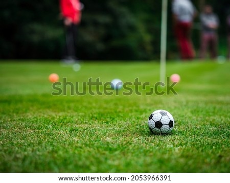 Multi-colored golf balls on green grass. Golf Club. Sports and recreation. Summer.