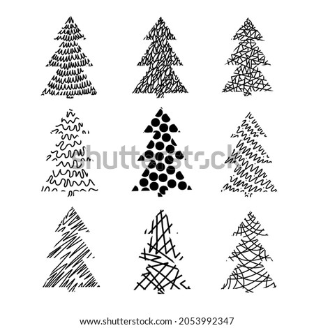 Contours of fir trees, 9 pieces. Vector EPS 10.