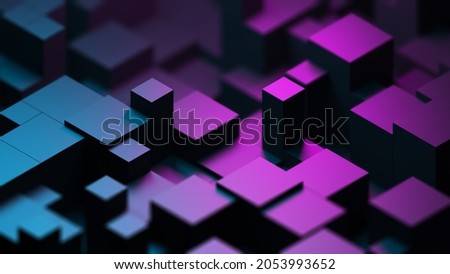 Abstract blue purple digital data background 3d render polygon. Abstract techno purple geometric technology background. 3D Rendering purple.