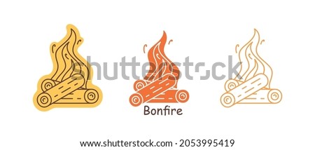Burning bonfire with wood. Fire wood and campfire icon. flat style. 