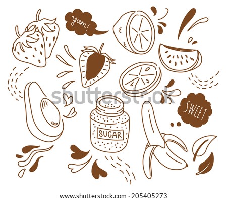 set of fruit doodle isolated on white background
