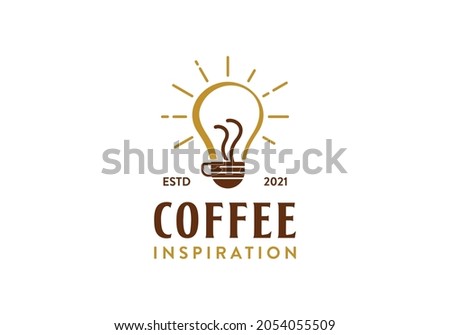 Coffee for inspiration. Coffee glass with light bulb logo design template