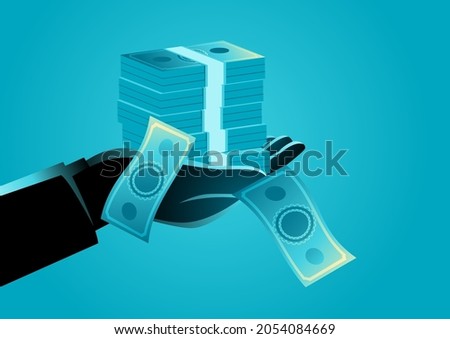 Illustration of a hand holding stack of money, bribery, salary, buying concept Royalty-Free Stock Photo #2054084669
