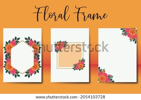 Modern Wedding invitation, floral watercolor Digital hand drawn Orange Rose Flower design Invitation Card Template
