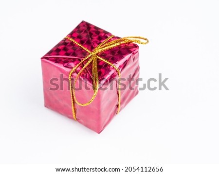 A Red Box for Gift or Present on A White Background, Macro Photography, Editable