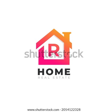 Initial Letter R Home House Logo Design. Real Estate Logo Concept. Vector Illustration