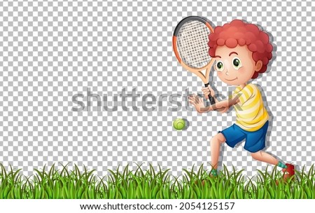 Tennis player cartoon character on transparent background illustration