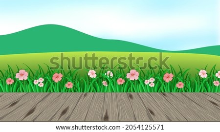 Beautiful outdoor nature scene background view from porch illustration